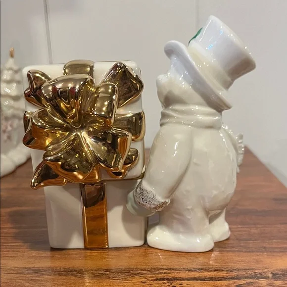 Lenox Festive Snowman with Gold Gift Box Figurine Hinged Gift Opens without Box - Picture 4 of 7